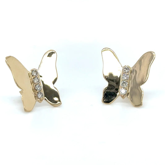 14k Yellow Gold Butterfly Earring With Diamonds