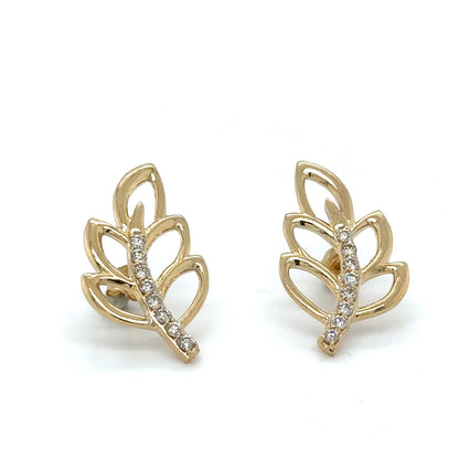 14k Yellow Gold Leaf Earring With Diamonds