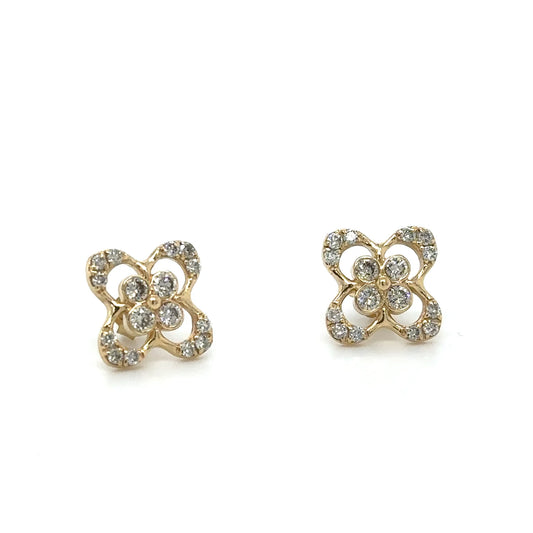 Yellow Gold Flower Earring With Diamonds