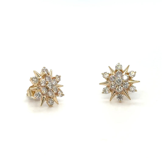 14k Yellow Gold Starburst Earring With Diamonds