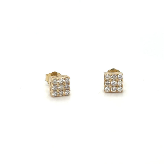 14k Yellow Gold Square Earring With Diamonds