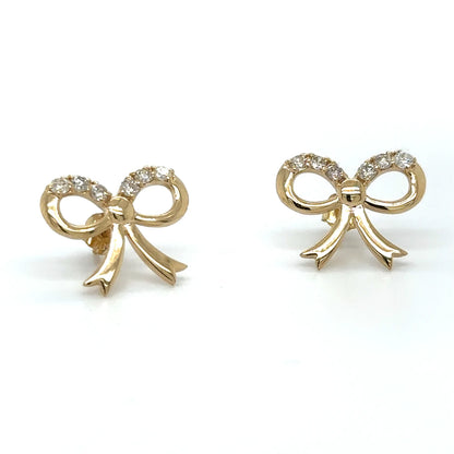 Yellow Gold Bow Tie Earring With Diamonds