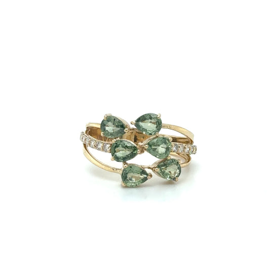 Yellow Gold Green Sapphire Diamond Ring