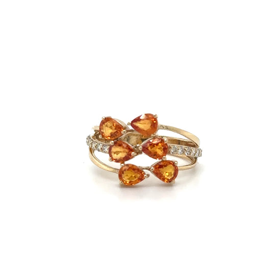 Yellow Gold Orange Sapphire Diamond Ring