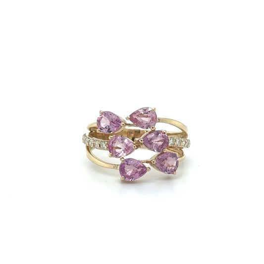 Yellow Gold Pink Sapphire Diamond Ring