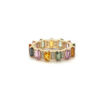 14kt Yellow Gold Multi Sapphire Ring With Diamonds