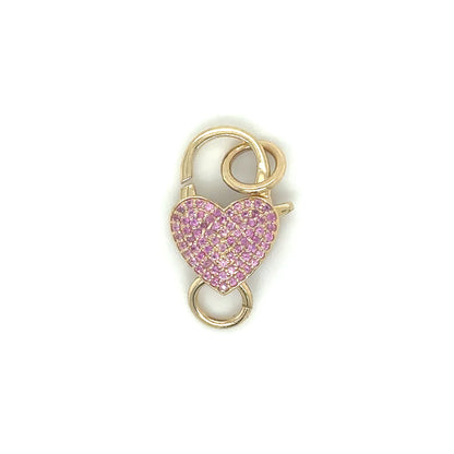 14k Yellow Gold Heart Shape Pink Sapphire Push Connector/lock