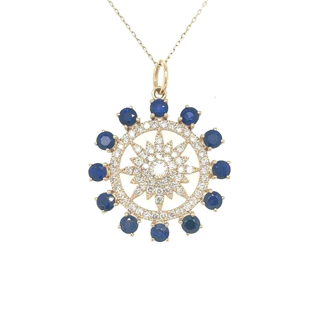 Yellow Gold Sapphire and Diamonds Pendant