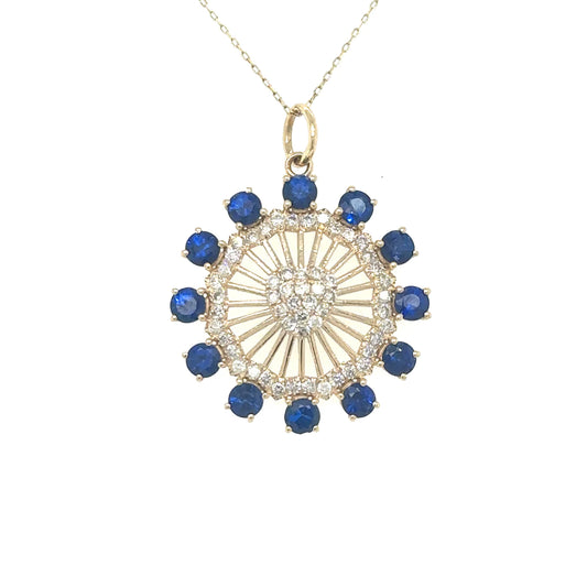 Yellow Gold Sapphire and Diamonds Pendant