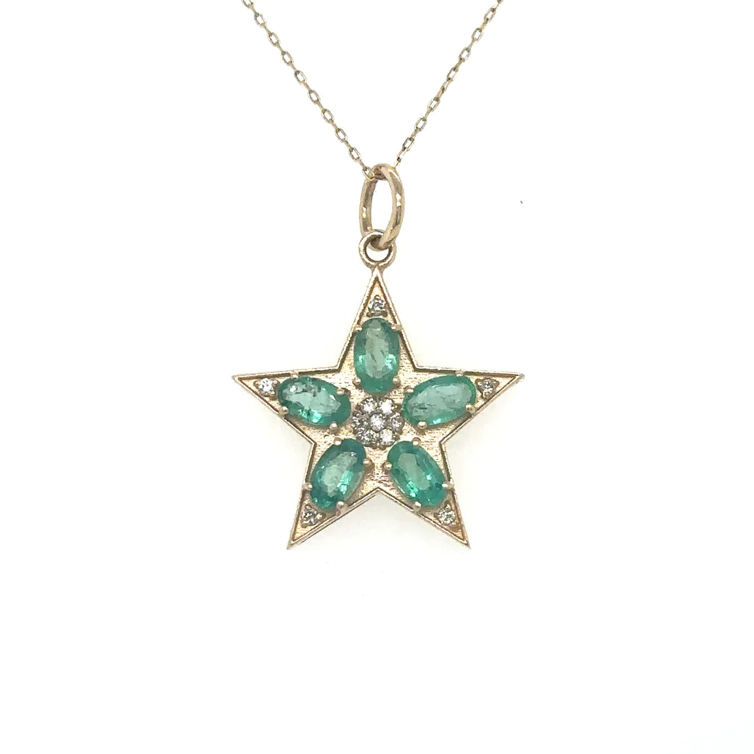 Yellow Gold Star Pendant With Emerald and Diamonds