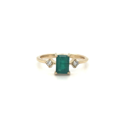 14k Yellow Gold Emerald Diamond Ring