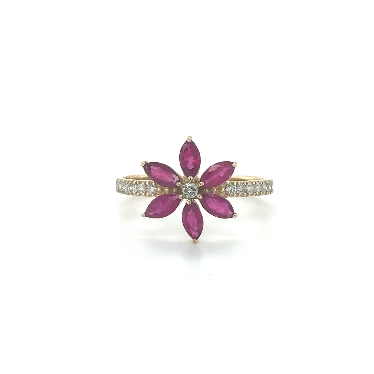 14k Yellow Gold Star Ring With Ruby and Diamond