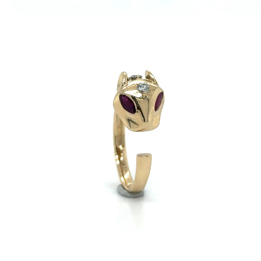 14k Yellow Gold Panther Ring With Ruby and Diamonds