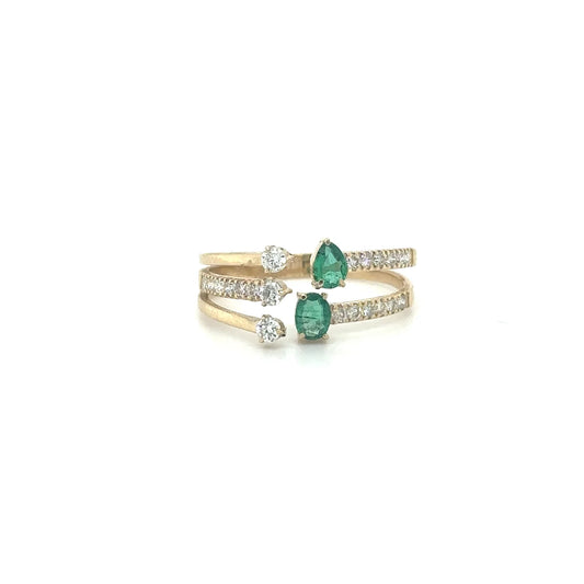 14k Yellow Gold Emerald Diamond Ring