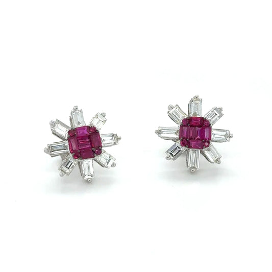 18k White Gold Ruby and Diamond Earrings