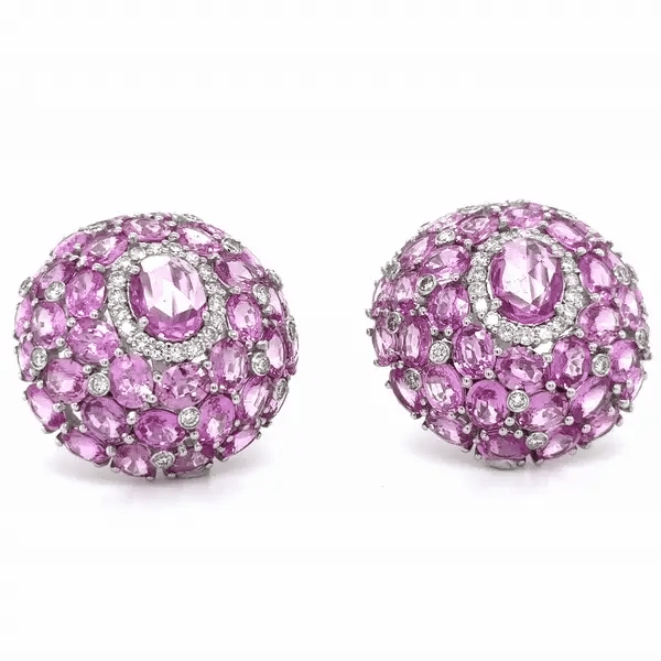 18k White Gold Pink Sapphire and Diamond Earring