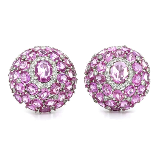 18k White Gold Pink Sapphire and Diamond Earring