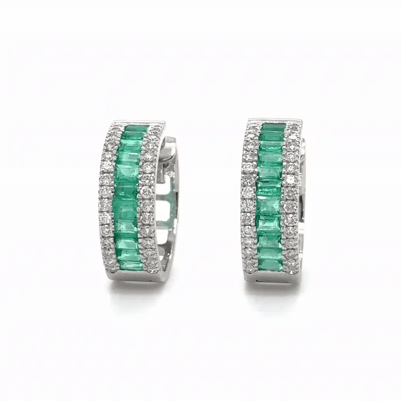 14k White Gold Emerald and Diamonds Earring