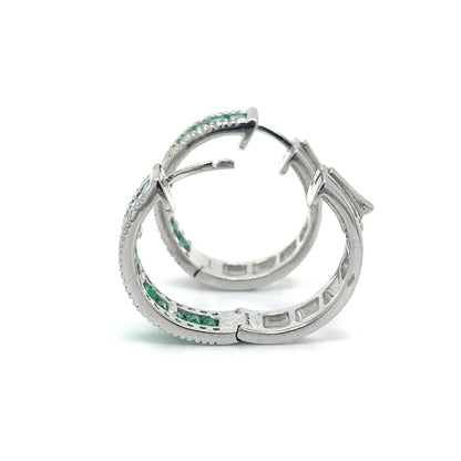 14k White Gold Emerald and Diamonds Earring