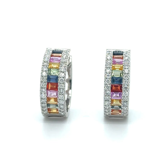 14k White Gold Multi Sapphire and Diamonds Earring