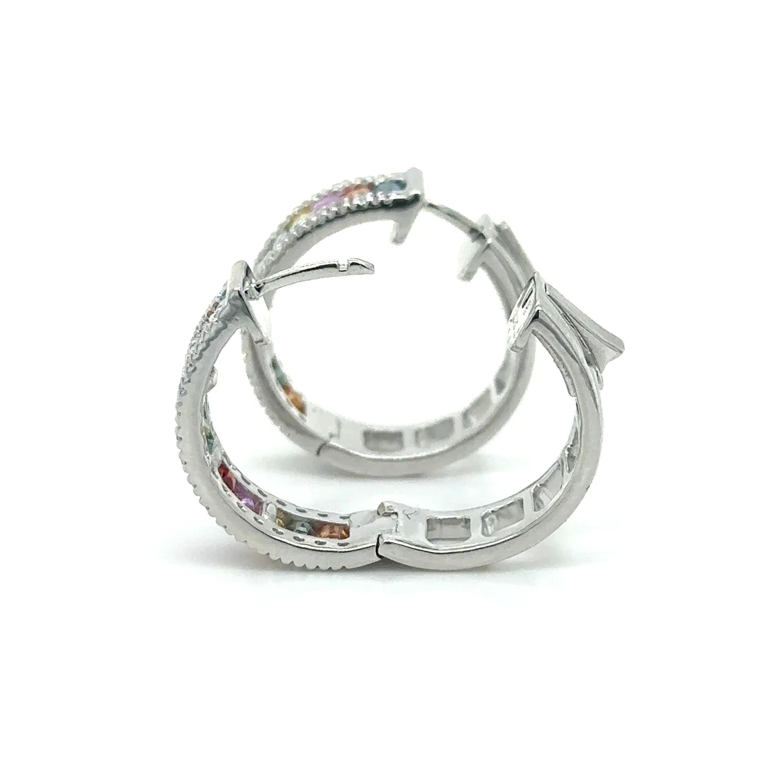 14k White Gold Multi Sapphire and Diamonds Earring