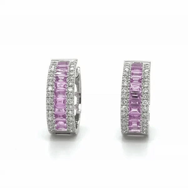 14k White Gold Pink Sapphire and Diamonds Earring