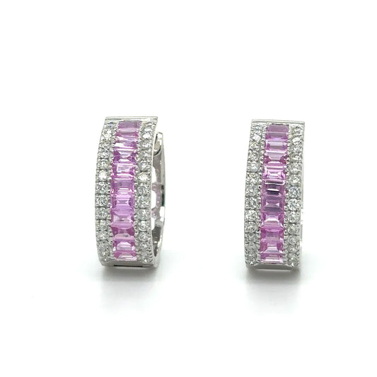 14k White Gold Pink Sapphire and Diamonds Earring