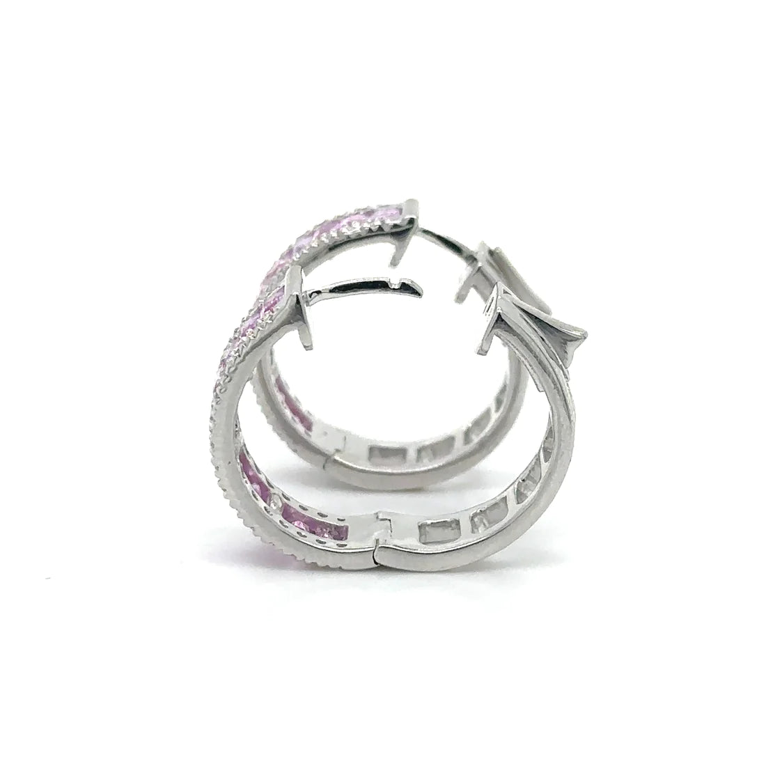 14k White Gold Pink Sapphire and Diamonds Earring