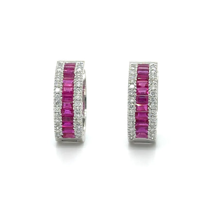 14k White Gold Ruby and Diamonds Earring