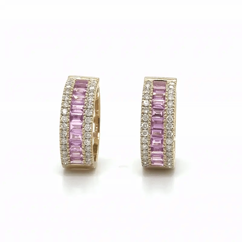 14k Yellow Gold Pink Sapphire and Diamonds Earring
