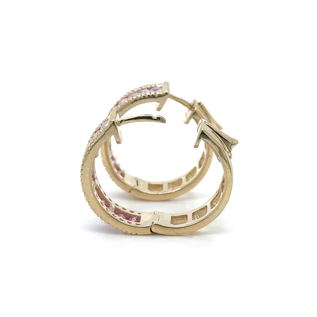 14k Yellow Gold Pink Sapphire and Diamonds Earring