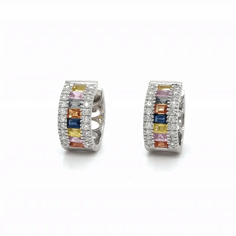14k White Gold Multi Sapphire and Diamonds Earring