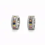14k White Gold Multi Sapphire and Diamonds Earring