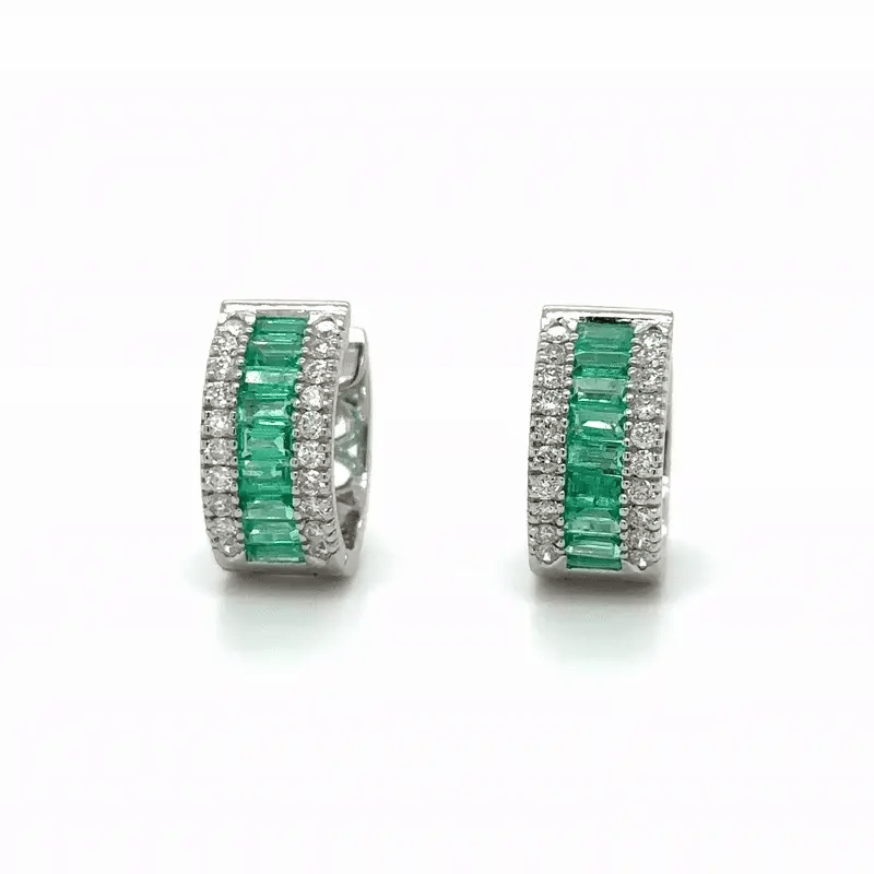 14k White Gold Emerald and Diamonds Earring