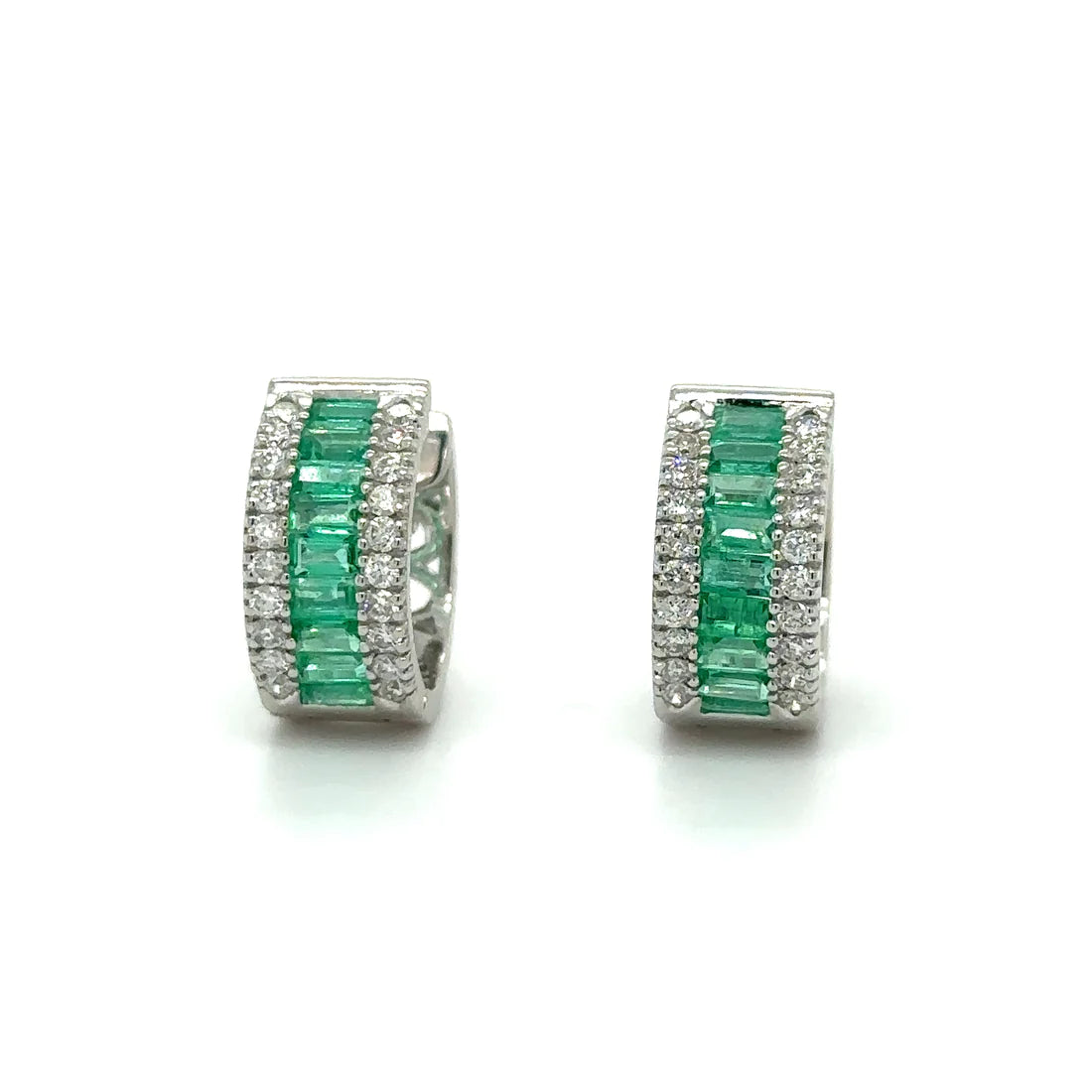 14k White Gold Emerald and Diamonds Earring