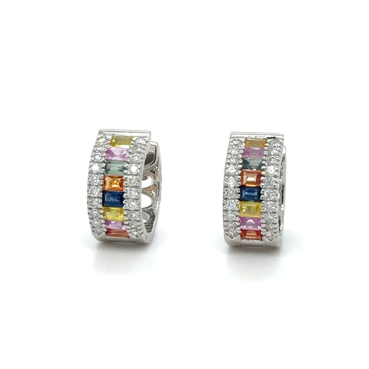 14k White Gold Multi Sapphire and Diamonds Earring