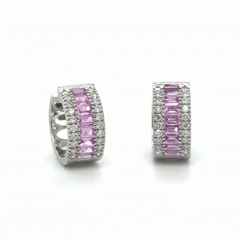 14k White Gold Pink Sapphire and Diamonds Earring