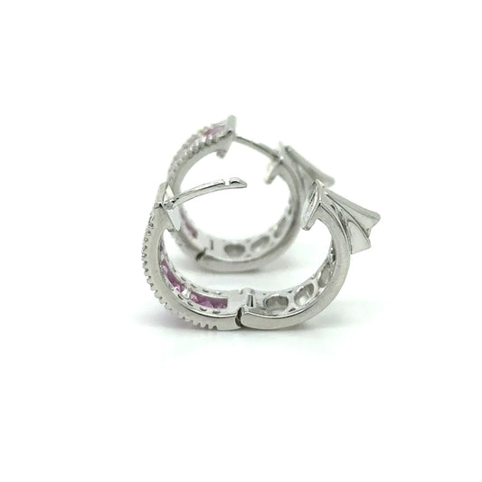 14k White Gold Pink Sapphire and Diamonds Earring