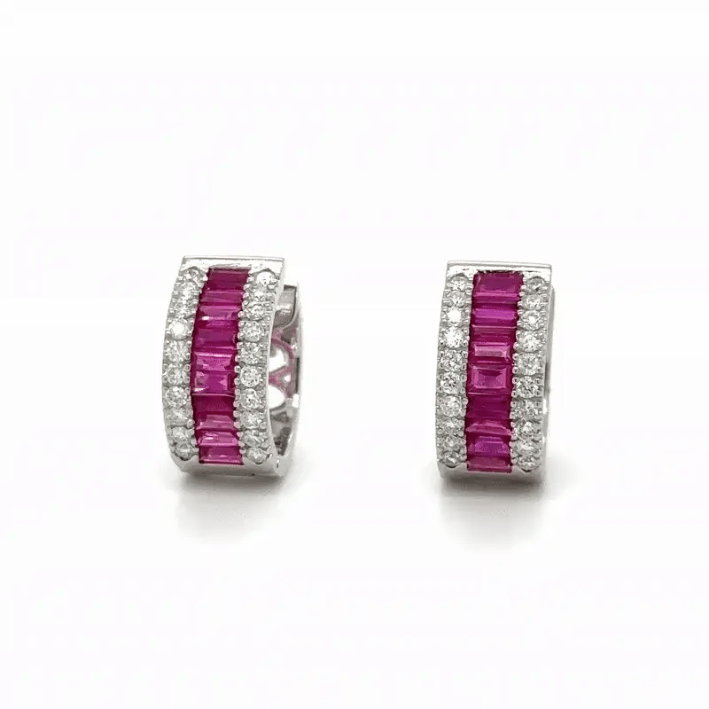 14k White Gold Ruby and Diamonds Earring