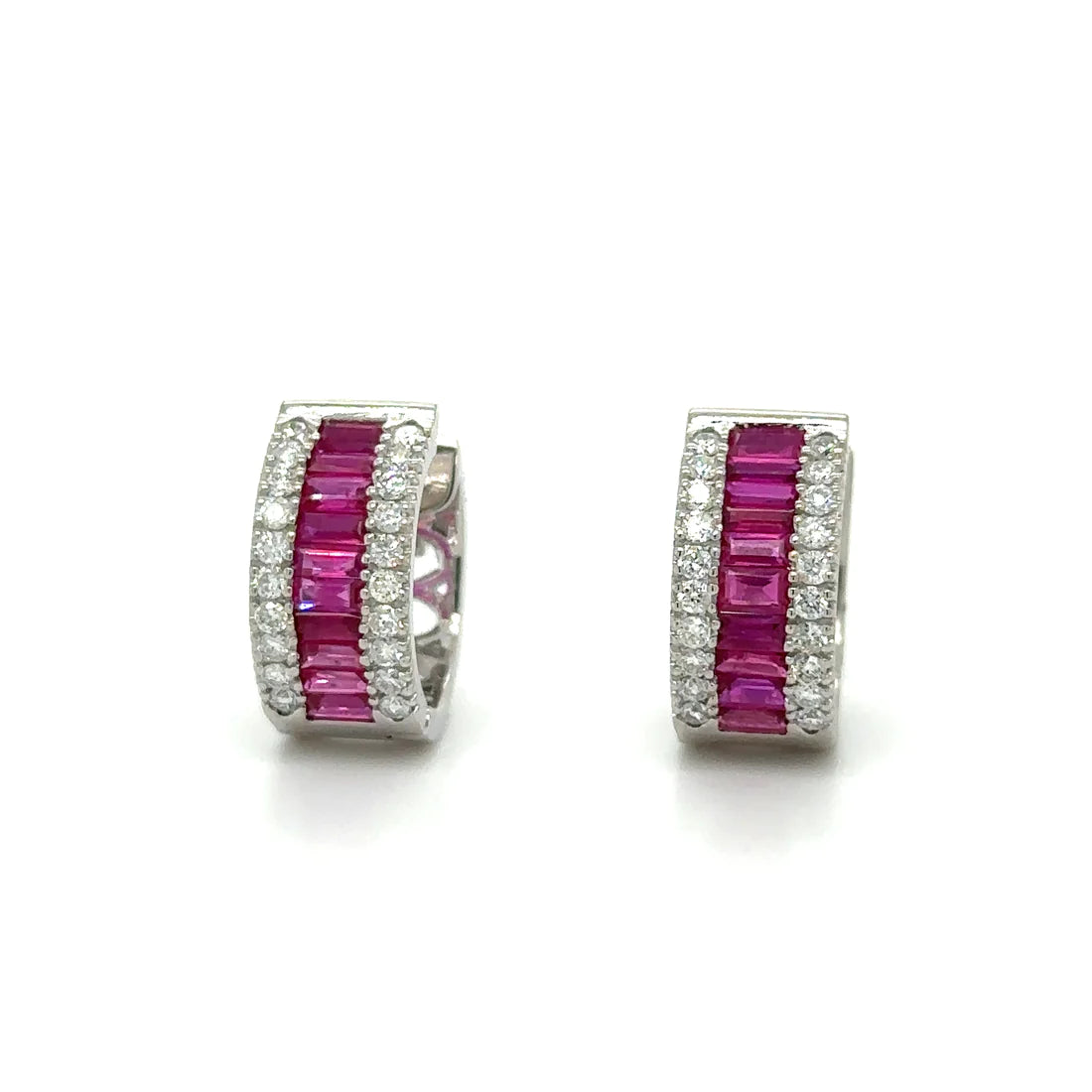 14k White Gold Ruby and Diamonds Earring