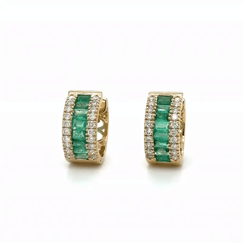14k Yellow Gold Emerald and Diamonds Earring