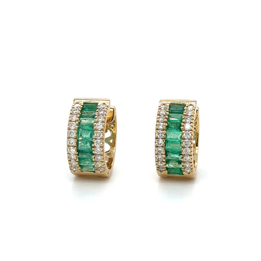14k Yellow Gold Emerald and Diamonds Earring