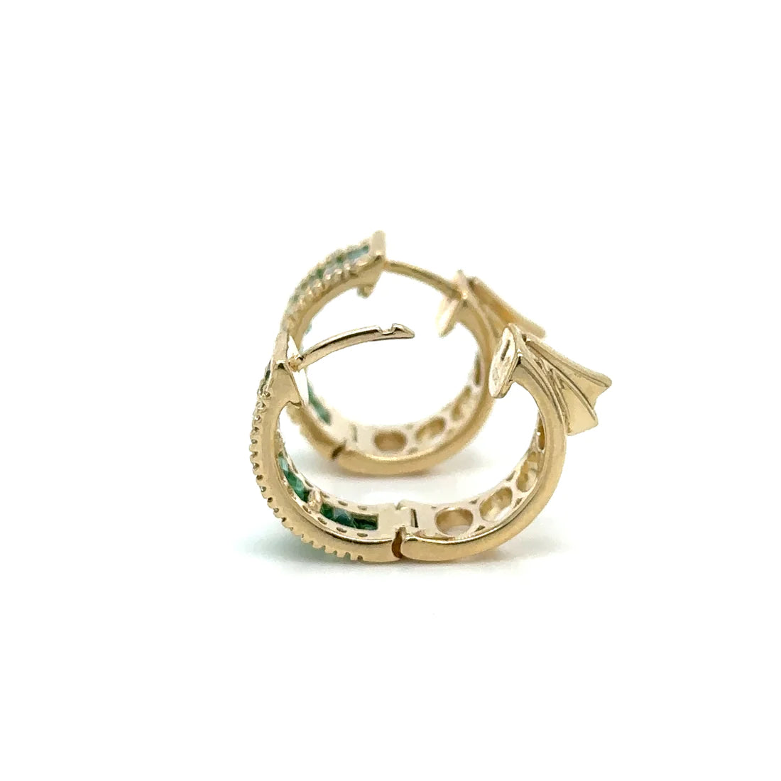 14k Yellow Gold Emerald and Diamonds Earring