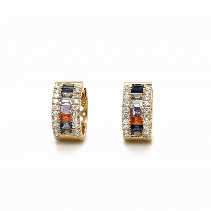 14k Yellow Gold Multi Sapphire and Diamonds Earring