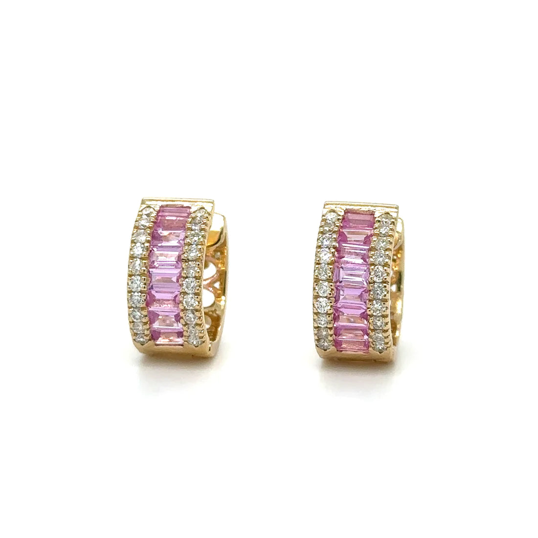 14k Yellow Gold Pink Sapphire and Diamonds Earring
