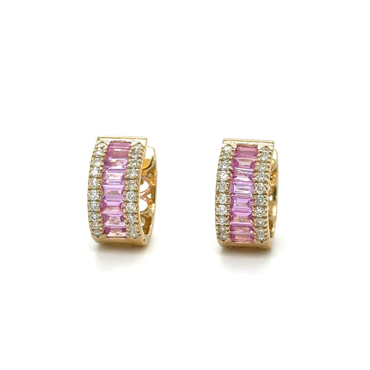 14k Yellow Gold Pink Sapphire and Diamonds Earring