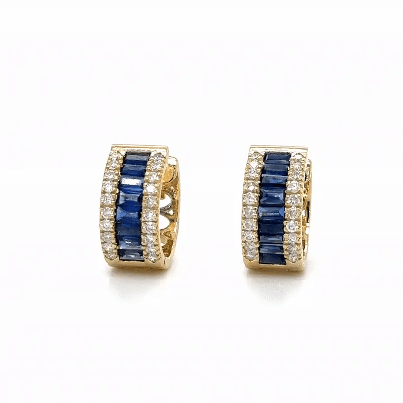 14k Yellow Gold Sapphire and Diamonds Earring
