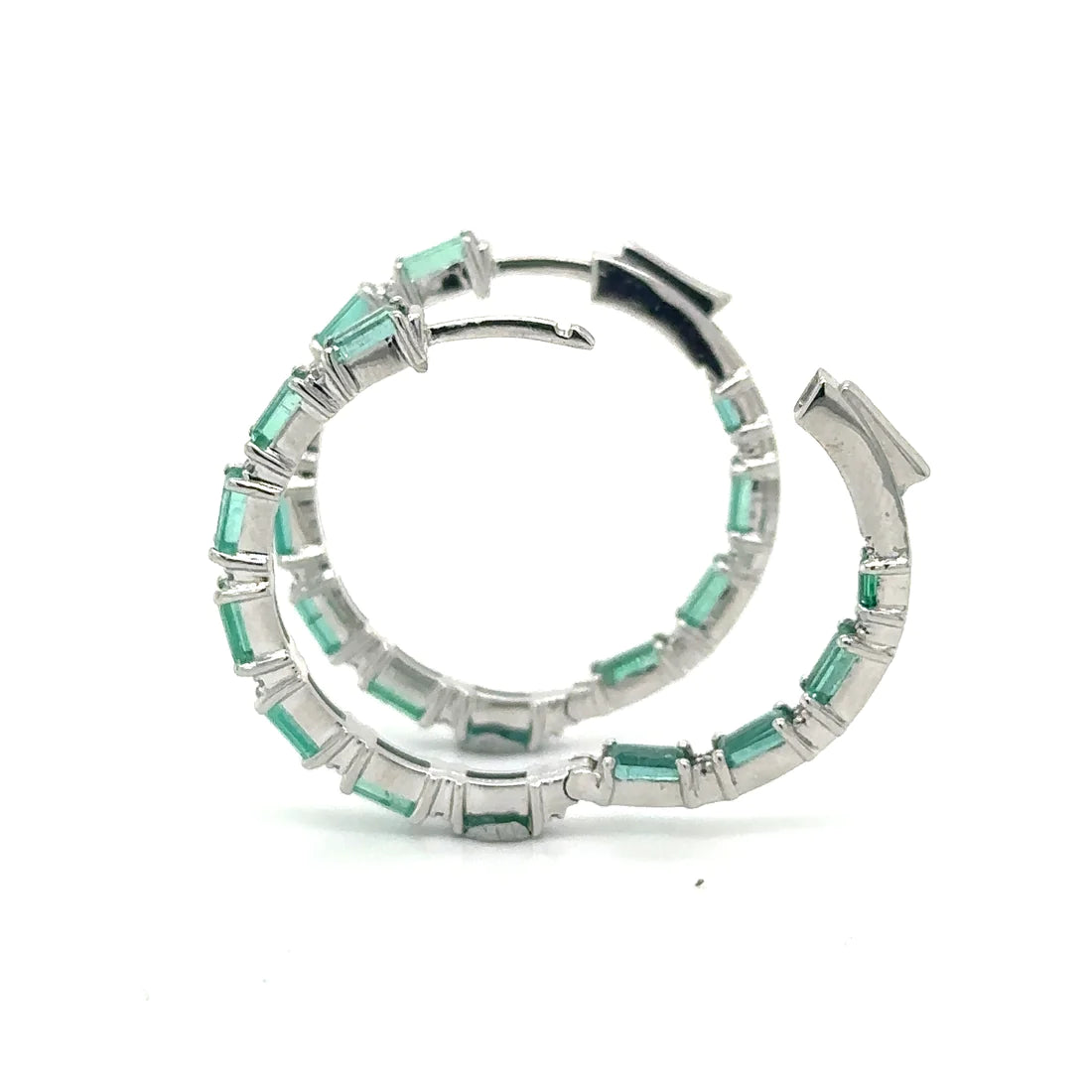 14k White Gold Emerald and Diamond Hoop Earring
