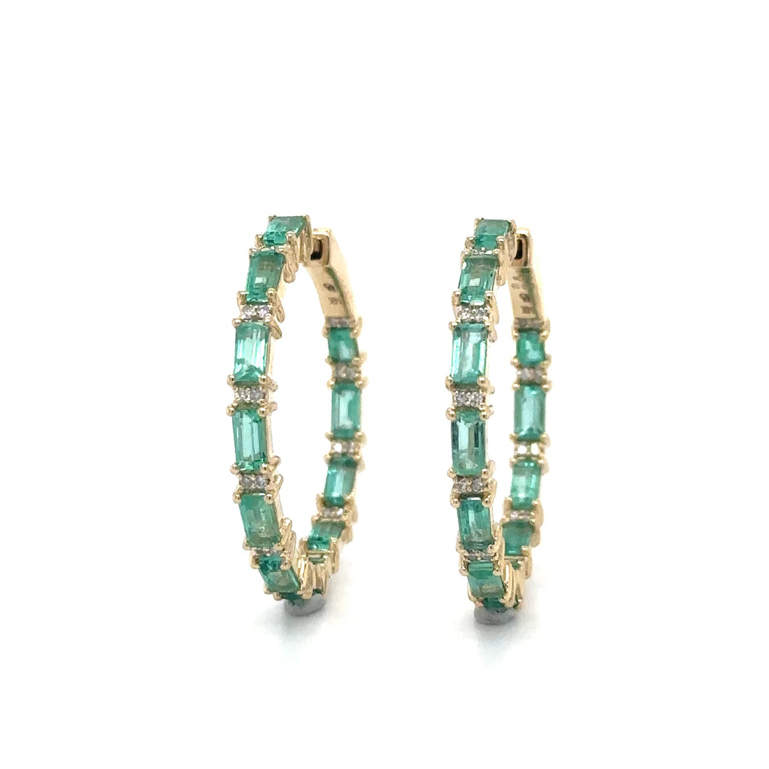 14k Yellow Gold Emerald and Diamond Hoop Earring