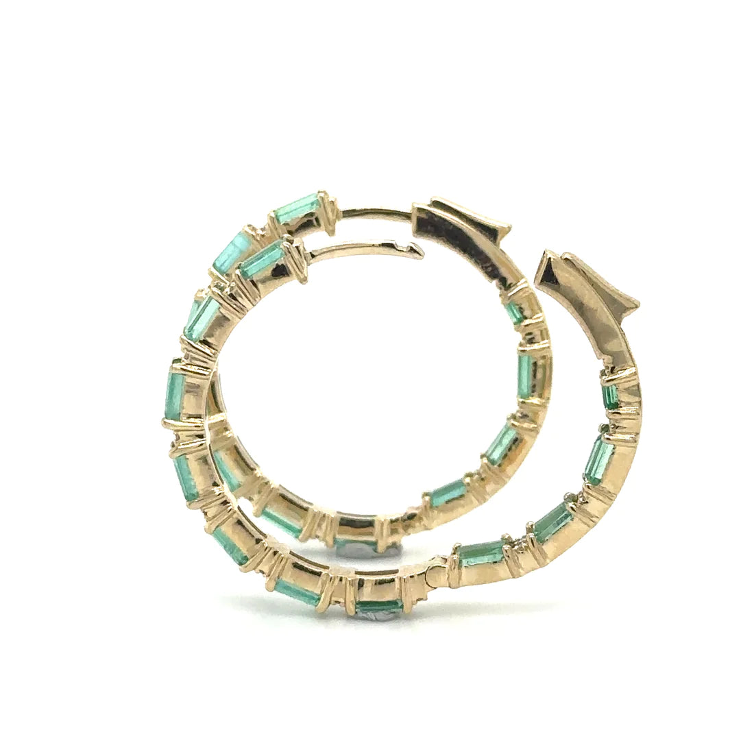 14k Yellow Gold Emerald and Diamond Hoop Earring